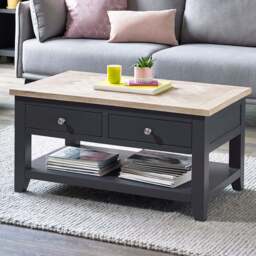 Julian Bowen Bordeaux 2 Drawer Dark Grey Coffee Table - Size: 60 x 100 x 50cm - Wilko
