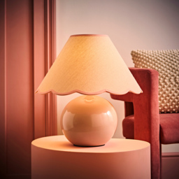 ValueLights Bosco Natural Stone Linen Pink Trim Scallop Shade Ceramic LED Table Lamp - Size: 37 x 40 x 40cm - Cream - Wilko - thumbnail 7