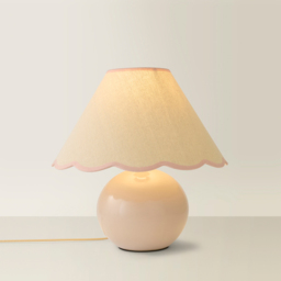 ValueLights Bosco Natural Stone Linen Pink Trim Scallop Shade Ceramic LED Table Lamp - Size: 37 x 40 x 40cm - Cream - Wilko - thumbnail 6