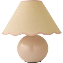 ValueLights Bosco Natural Stone Linen Pink Trim Scallop Shade Ceramic LED Table Lamp - Size: 37 x 40 x 40cm - Cream - Wilko