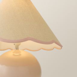 ValueLights Bosco Natural Stone Linen Pink Trim Scallop Shade Ceramic LED Table Lamp - Size: 37 x 40 x 40cm - Cream - Wilko - thumbnail 4