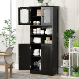 Costway 4 Glass Door 3 Shelf Black Tall Bathroom Cabinet 148cm - Size: 60 x 30 x 148cm - Wilko - thumbnail 5