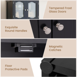Costway 4 Glass Door 3 Shelf Black Tall Bathroom Cabinet 148cm - Size: 60 x 30 x 148cm - Wilko - thumbnail 7