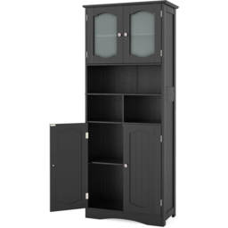Costway 4 Glass Door 3 Shelf Black Tall Bathroom Cabinet 148cm - Size: 60 x 30 x 148cm - Wilko - thumbnail 3