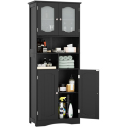 Costway 4 Glass Door 3 Shelf Black Tall Bathroom Cabinet 148cm - Size: 60 x 30 x 148cm - Wilko - thumbnail 4