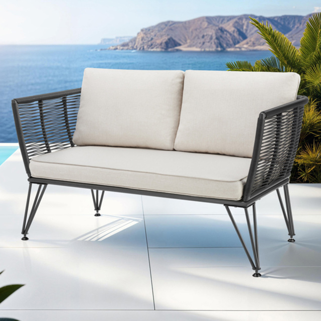 tectake Sundo 2 Seater Polyrattan Garden Sofa with Cushion - Grey - Wilko - image 1