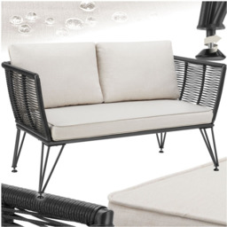 tectake Sundo 2 Seater Polyrattan Garden Sofa with Cushion - Grey - Wilko - thumbnail 3