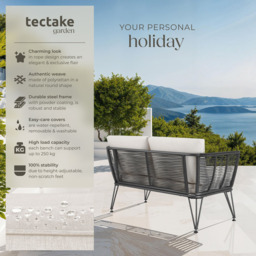 tectake Sundo 2 Seater Polyrattan Garden Sofa with Cushion - Grey - Wilko - thumbnail 7