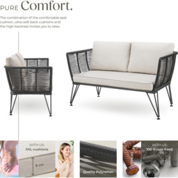 tectake Sundo 2 Seater Polyrattan Garden Sofa with Cushion - Grey - Wilko - thumbnail 4