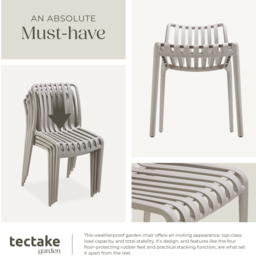 tectake Alcudia Set of 4 Taupe Stackable Garden Chair - Size: 80.5 x 47 x 58cm - Brown - Wilko - thumbnail 6