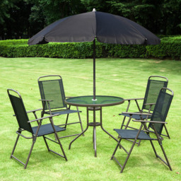 Outsunny 4 Seater Bistro Set with Parasol Black - Wilko
