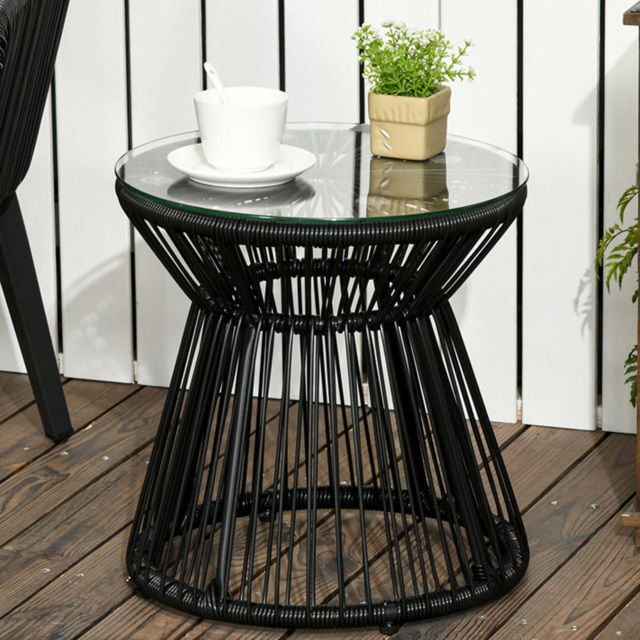 Outsunny Black Rattan Round Coffee Table - Size: 40 x 40 x 42cm - Wilko - image 1