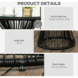 Outsunny Black Rattan Round Coffee Table - Size: 40 x 40 x 42cm - Wilko - thumbnail 7