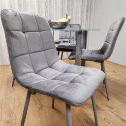 Portland Rocco 4 Seater Round Glass Velvet Dining Set Grey - Wilko - thumbnail 4