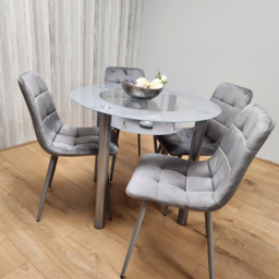 Portland Rocco 4 Seater Round Glass Velvet Dining Set Grey - Wilko - thumbnail 6