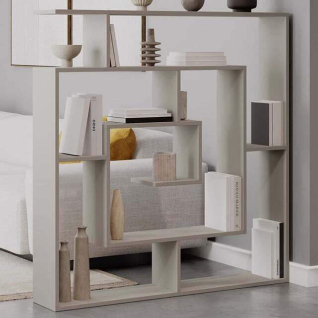 FWStyle Labirent Multi Shelf Sandstone Maze Inspired Room Divider Shelving Unit - Size: 129 x 125 x 22cm - Cream - Wilko