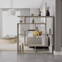FWStyle Labirent Multi Shelf Sandstone Maze Inspired Room Divider Shelving Unit - Size: 129 x 125 x 22cm - Cream - Wilko - thumbnail 4