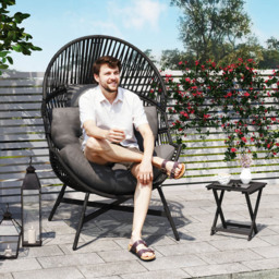 Outsunny Charcoal Grey Rattan Garden Egg Chair - Size: 141 x 97 x 95cm - Wilko - thumbnail 4