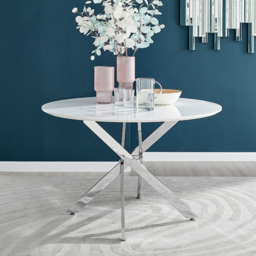 Furniturebox Arona 6 Seater Round Dining Table White High Gloss and Silver - Size: 4 Seater - Wilko - thumbnail 7