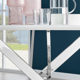 Furniturebox Arona 6 Seater Round Dining Table White High Gloss and Silver - Size: 4 Seater - Wilko - thumbnail 4