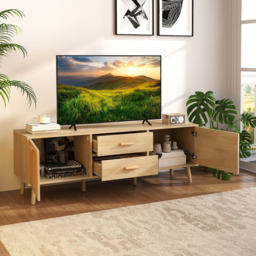 Costway Natural Rattan TV Stand with Solid Wood Legs - Size: 150 x 40 x 51cm - n/a - Wilko - thumbnail 4