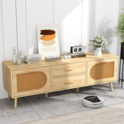 Costway Natural Rattan TV Stand with Solid Wood Legs - Size: 150 x 40 x 51cm - n/a - Wilko - thumbnail 5