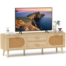 Costway Natural Rattan TV Stand with Solid Wood Legs - Size: 150 x 40 x 51cm - n/a - Wilko - thumbnail 3