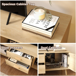 Costway Natural Rattan TV Stand with Solid Wood Legs - Size: 150 x 40 x 51cm - n/a - Wilko - thumbnail 6