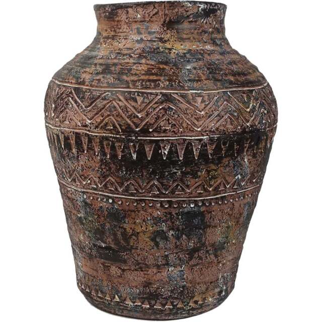 Leaf Aztec Brown Textured Vase Composite Planter 40 x 32cm - Size: 40 x 32 x 32cm - Wilko - image 1