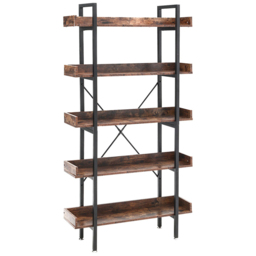 H&O Direct 5 Shelf Industrial Style Bookcase - Size: 173 x 92 x 30cm - Brown - Wilko - thumbnail 3
