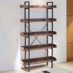 H&O Direct 5 Shelf Industrial Style Bookcase - Size: 173 x 92 x 30cm - Brown - Wilko - thumbnail 1