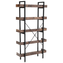 H&O Direct 5 Shelf Industrial Style Bookcase - Size: 173 x 92 x 30cm - Brown - Wilko - thumbnail 4