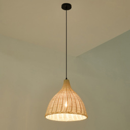 Living and Home Conical Rattan Pendant Shade with Tri-Colour Bulb - Size: 110 x 36 x 36cm - Natural - Wilko - thumbnail 3
