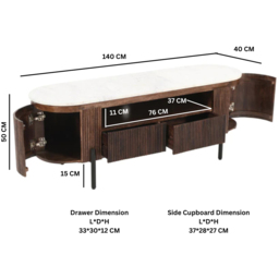 Brooklyn Opal 2 Door 2 Drawer Single Shelf Marble Top Mango Wood TV Unit - Brown - Wilko - thumbnail 6