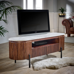 Brooklyn Opal 2 Door 2 Drawer Single Shelf Marble Top Mango Wood TV Unit - Brown - Wilko - thumbnail 5