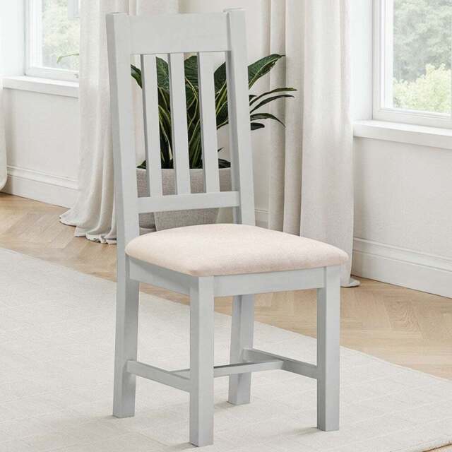 Seconique Windsor Sey of 2 Pebble Grey and Oat Fabric Slatted Dining Chair - Size: Set of 2 - Pebble Grey/Oat Fabric - Wilko - image 1