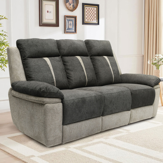 Comfy Living 3 Seater Grey Manual Recliner Sofa - Wilko - image 1