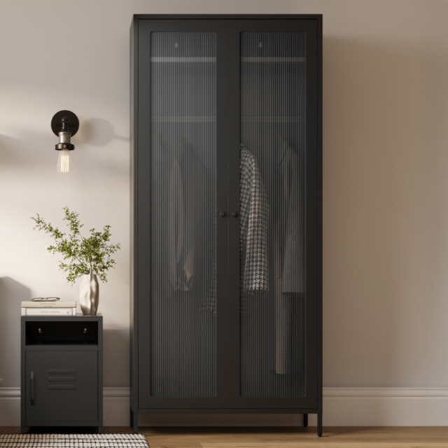 LPD Home Storm 2 Door Black Mesh Wardrobe - Wilko - image 1