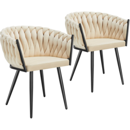 tectake Astano Set of 2 Sand Velvet Padded Knot Design Dining Chair - Yellow - Wilko - thumbnail 3