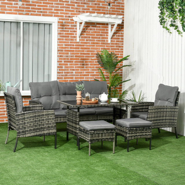 Outsunny 7 Seater Rattan Sofa Lounge Set - Grey - Wilko - image 1