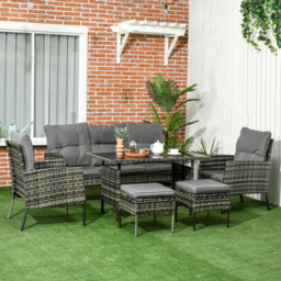 Outsunny 7 Seater Rattan Sofa Lounge Set - Grey - Wilko - thumbnail 1