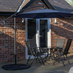Samuel Alexander 4 Seater Glass Top Foldable Dining Set with Blue Banana Parasol and Base - Black - Wilko - thumbnail 1