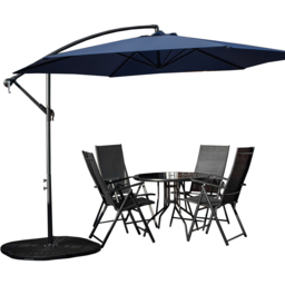 Samuel Alexander 4 Seater Glass Top Foldable Dining Set with Blue Banana Parasol and Base - Black - Wilko - thumbnail 3