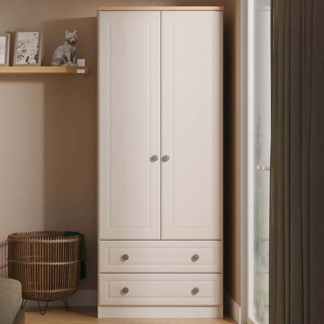 Crowndale Norfolk 2 Door 2 Drawer Kashmir Ash and Bardolino Oak Wardrobe Ready Assembled - Kashmir Ash & Bardolino Oak - Wilko - image 1