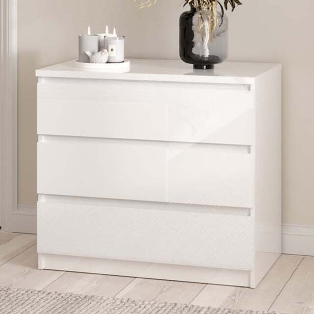 Florence 3 Drawer White High Gloss Chest of Drawers - Furniture to Go - Wilko - image 1