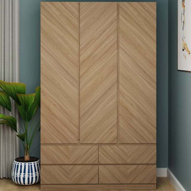 GFW Catania 3 Door 4 Drawer Euro Oak Wood Wardrobe - Size: 3 Door, 4 Drawer - Brown - Wilko - image 1