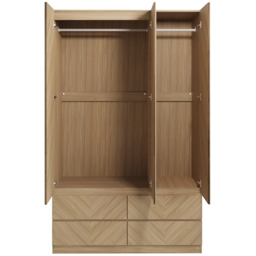 GFW Catania 3 Door 4 Drawer Euro Oak Wood Wardrobe - Size: 3 Door, 4 Drawer - Brown - Wilko - thumbnail 4