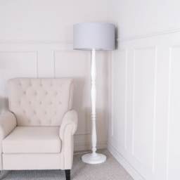 ValueLights Victoria Grey Fabric Drum Shade White Wood Traditional Stem LED Floor Lamp - Size: 157 x 45 x 45cm - Wilko - thumbnail 4