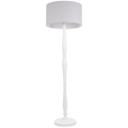 ValueLights Victoria Grey Fabric Drum Shade White Wood Traditional Stem LED Floor Lamp - Size: 157 x 45 x 45cm - Wilko