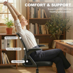 Portland Black Mesh Rolling Desk Chair with Flip up Armrests - Size: 126 x 58 x 63cm - Wilko - thumbnail 5